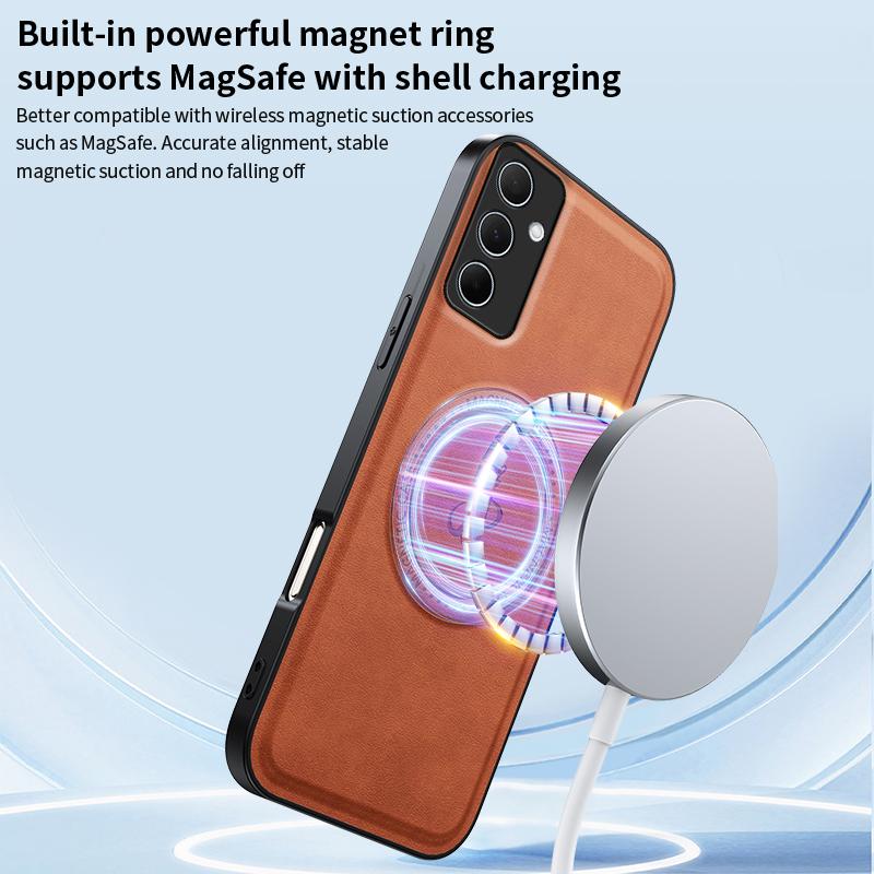 Magnetic Stand Holder PU Leather Phone Case For Samsung A15 A35 A55 A34 A54 A06 A16 A26 A36 A56 Wireless Charging Logo Cover