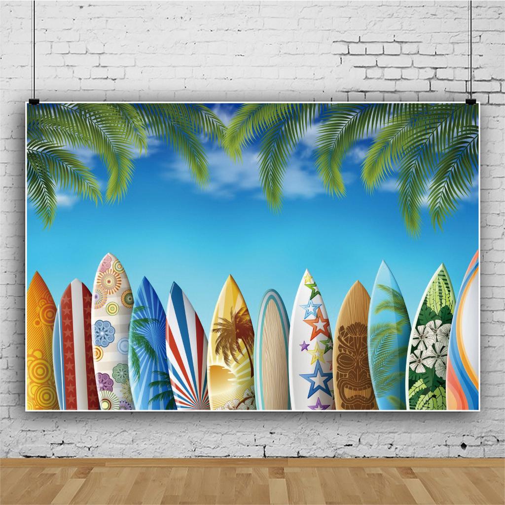 Summer Hawaii Beach Backdrop Tropical Flowers Aloha Luau Sea Surfboard Holiday Party Birthday Photography Background Decor Props