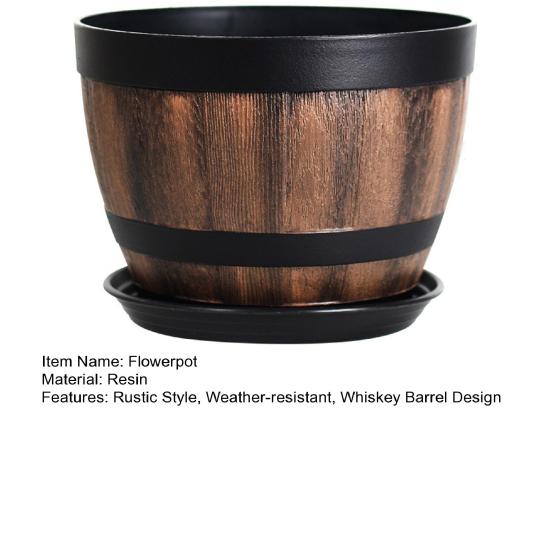 Yousheng Large Flower Pot Whiskey Barrel Design Plant Pot with Drainage Holes Saucer Lotus Planter Rustic Garden Pots for Herbs Outdoor Planting