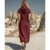 Vintage Loose Fit Hooded Half Zip Mid Length Dress With Pockets