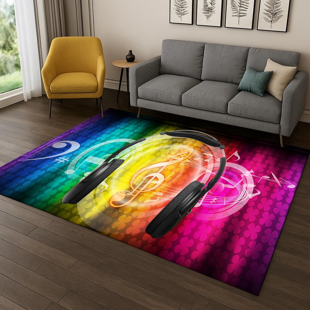 3D Music Note Art Carpet Rug Floor Mat for Living Room Sofa Home Bedroom Doormat Kitchen Decor,Playroom Non-slip Area Rug Gift
