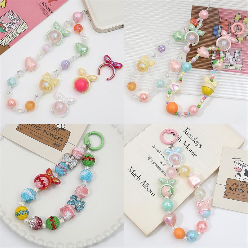 4pcs 25mm Acrylic Rabbit Bow Beads Charm for Necklace Keychain DIY Jewelry Craft Making