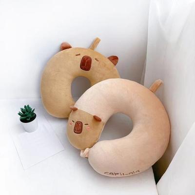 Portable Cotton Capibara Neck Pillow U-Shape Head Rest Travel Pillows Super Light Press To Inflate Cervical Pillow Train