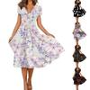 Women's Summer Casual Fashion Floral Print Short Sleeve V-Neck Swing Dress