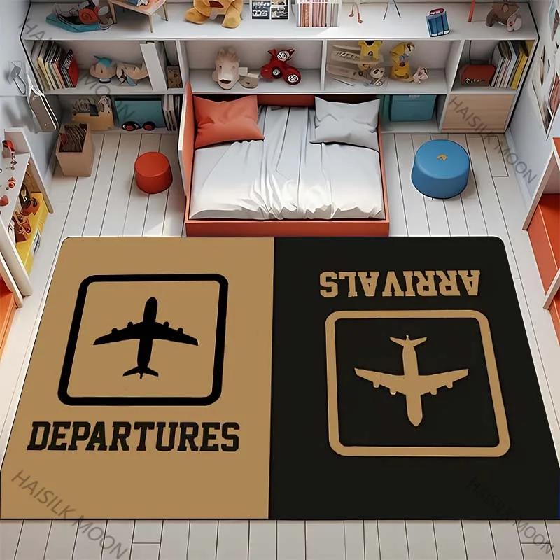 3D HD Aviation Theme Airplane Runway Printed Carpet! Anti-slip Sound Insulation, Living Room Bedroom Entrance Door Mat Sofa Rugs