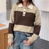 2026 Retro Color Block Stripe Polo Collar Sweater - Women's Long Sleeve Knitwear for Autumn/Winter Casual Wear