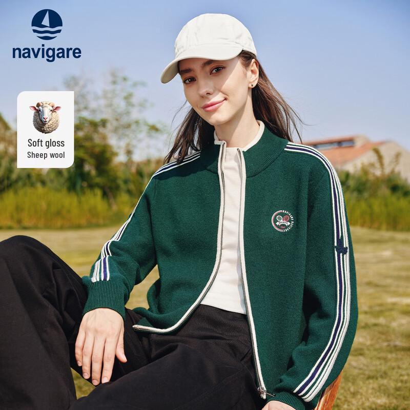 

Navigare Women s Stand-Collar Striped Knit Cardigan M