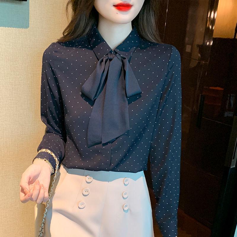 Women's Spring/Summer Bow Blouse: Trendy Long Sleeve Shirt for Autumn 2025