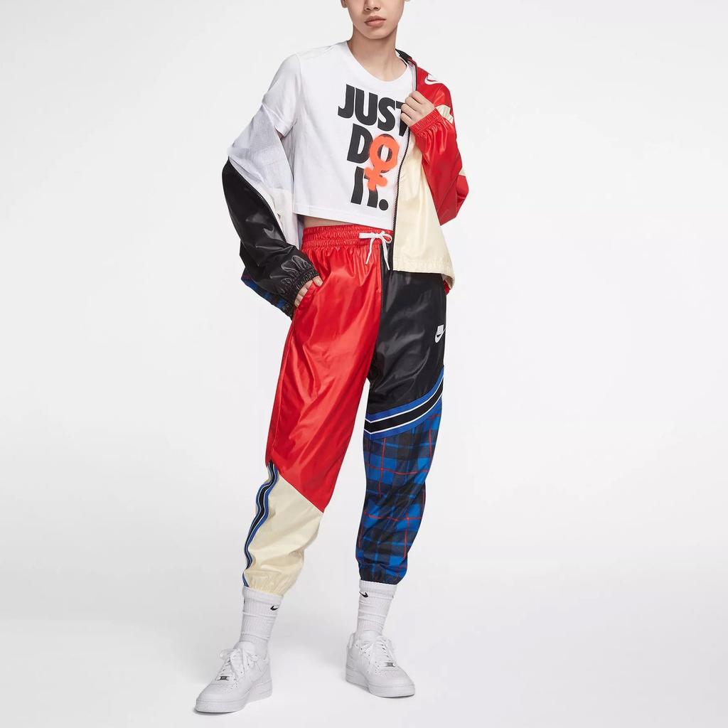 Nike Pantalones Deportivos de Punto Vintage con Cordón y Puño Color Block con Logo para Mujer Rojo CI7918-010