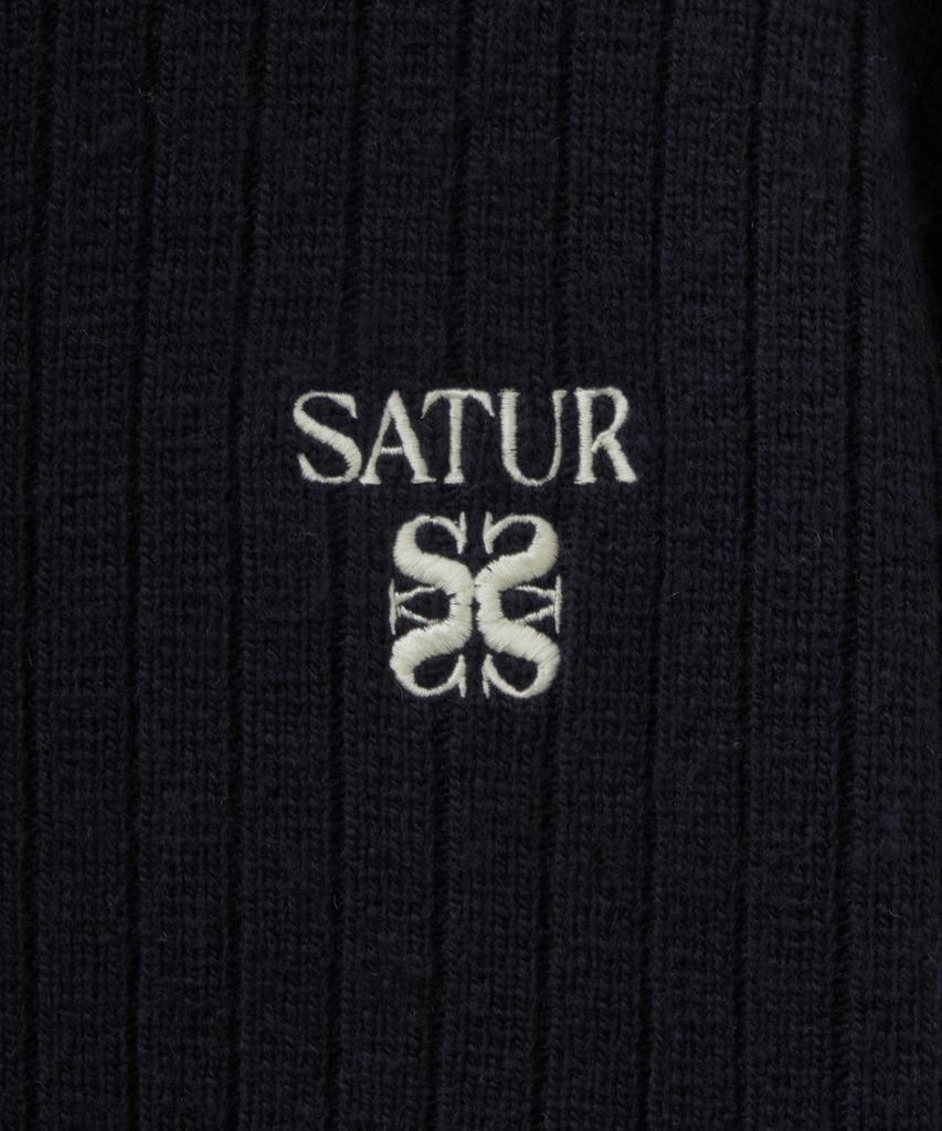 Satur Faro Half Neck Knit Zip-Up Navy