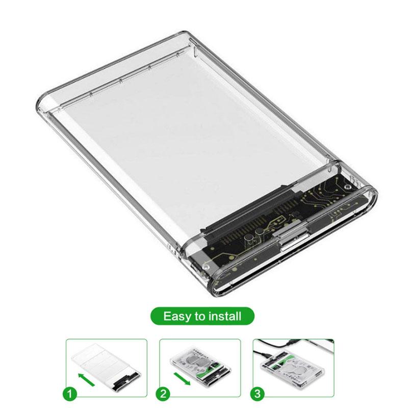 OULLX Type C USB3.0 2.5inch HDD Case Transparent SATA  Adapter Hard Drive Enclosure for SSD Disk Box HD External HDD Enclosure