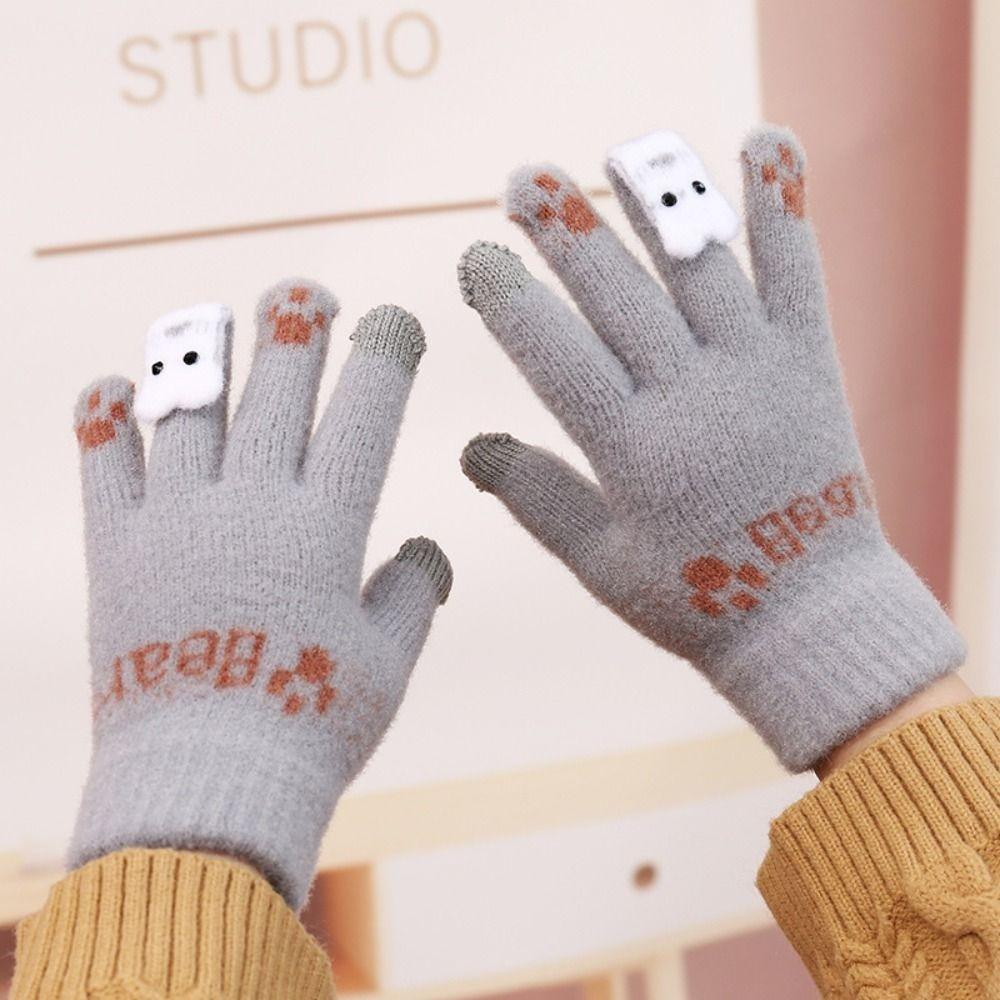 Windproof Winter Plush Gloves Cute Bear Cycling Gloves Korean Touch Screen Gloves Women