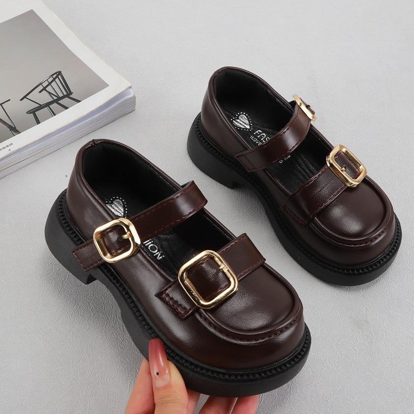 

2024 Детская обувь Дизайнерская Мягкая кожаная обувь в британском стиле Нескользящая Обувь для вечеринок и платьев Chaussure Enfant Fille 30insole19cm коричневый