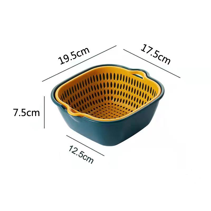 Thickened Double-Layer Vegetable Washing Basin Set - 6-Piece Multifunctional Kitchen Drainer Basket