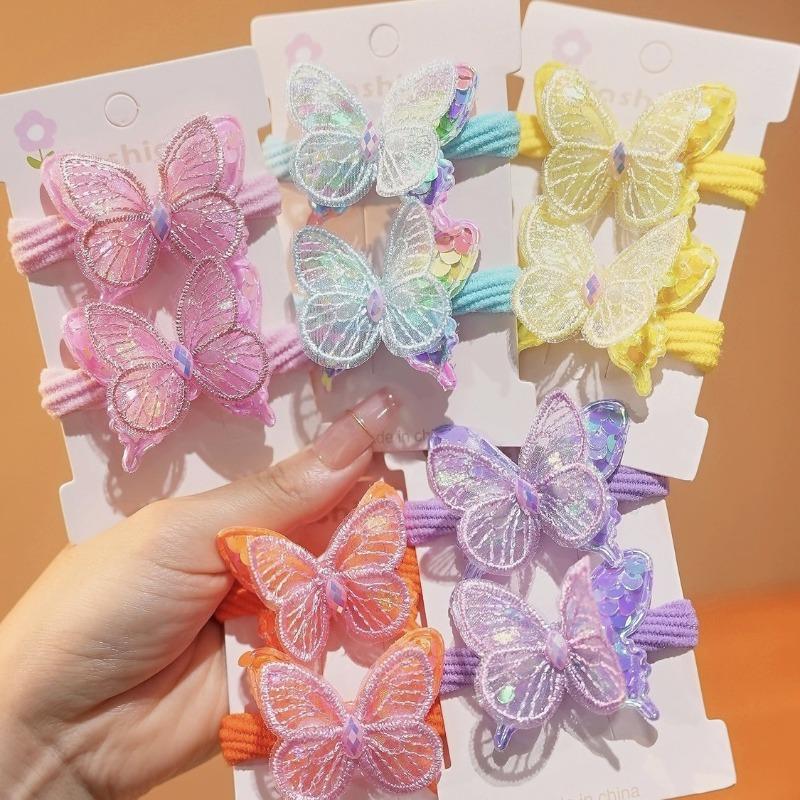 Children's Hair Tie   Sequined Butterfly Hair Tie High Elasticity and No Damage To Hair  Towel Ring  Candy-colored Hair Ring and Hair Accessory
