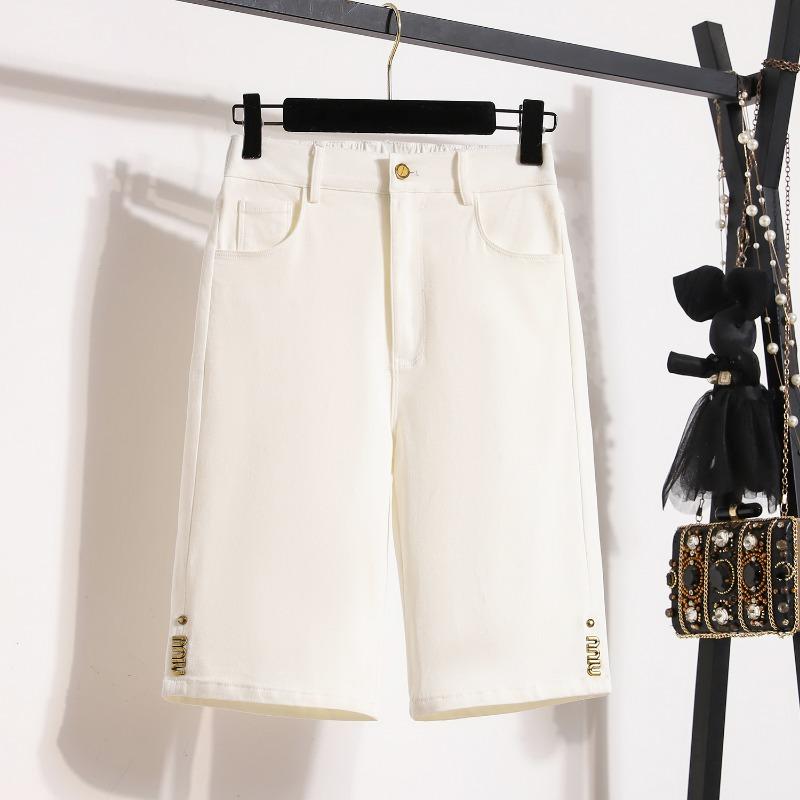 Plus Size Women Shorts Pants Summer Loose Jeans Short Basic Harem High Waist Solid Pants Elastic Waist