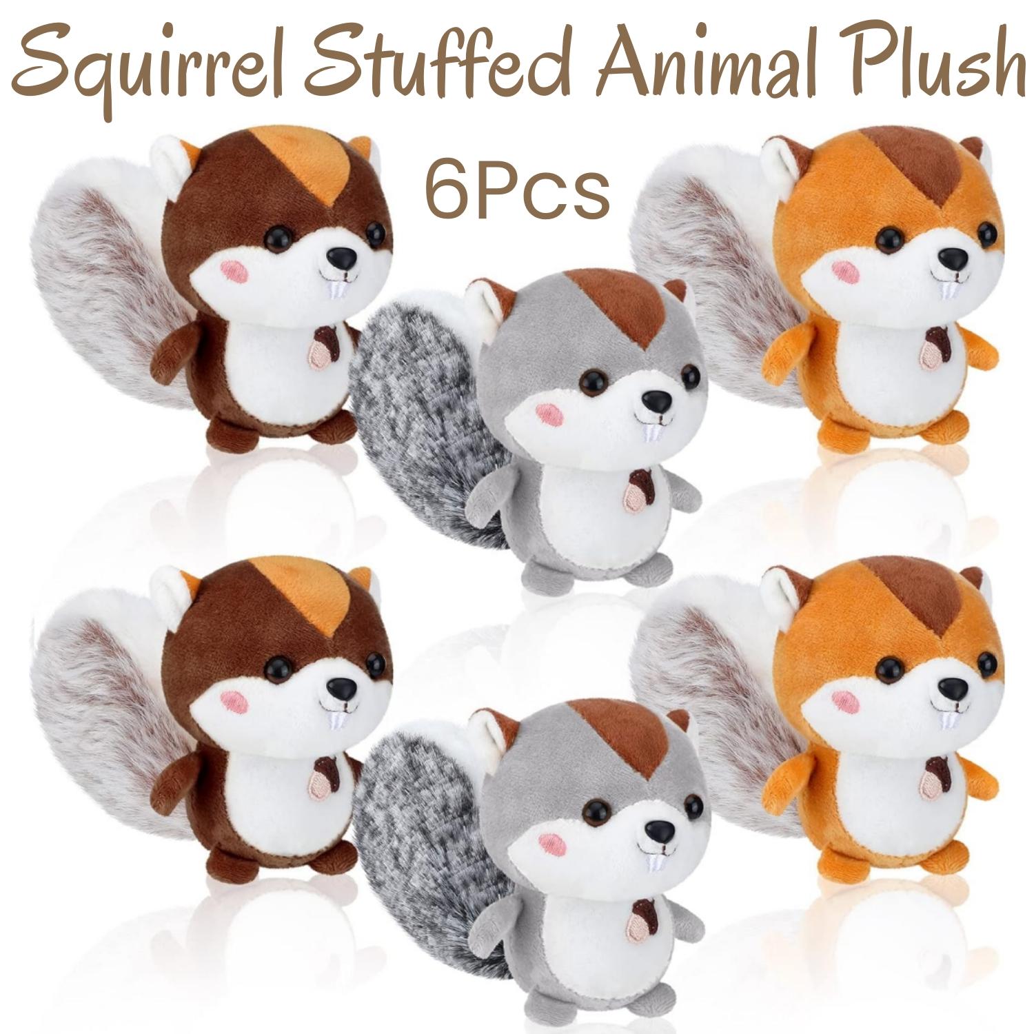 6-1s Eichhörnchen Stofftier Plüsch 4,7 Zoll Klein Niedlich Eichhörnchen Plüschtier Schlüsselanhänger für Geburtstagsparty Babyparty 4.7Inch