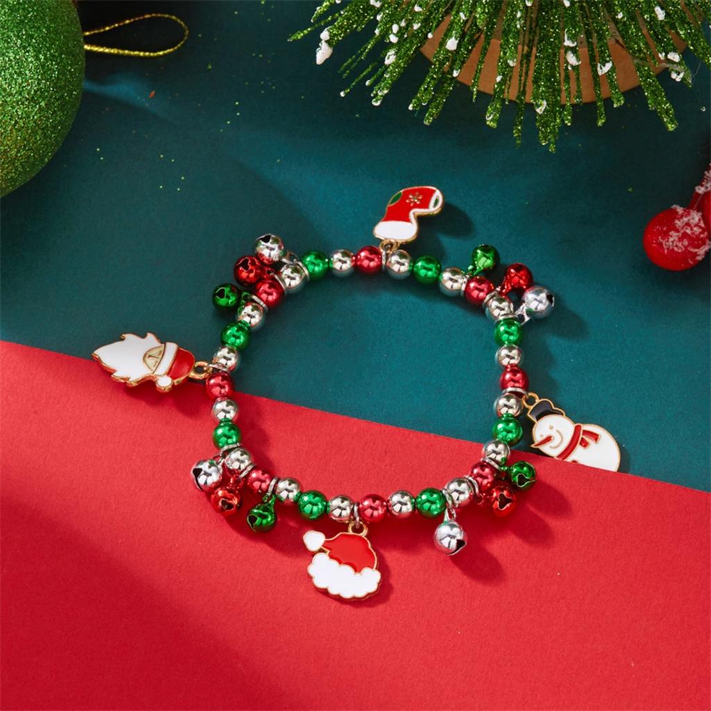 Christmas Tree Santa Claus Snowman Beaded Bracelets Trendy Snowflake Wreath Sock Red Green Bells Bangles For Women Men Jewelry