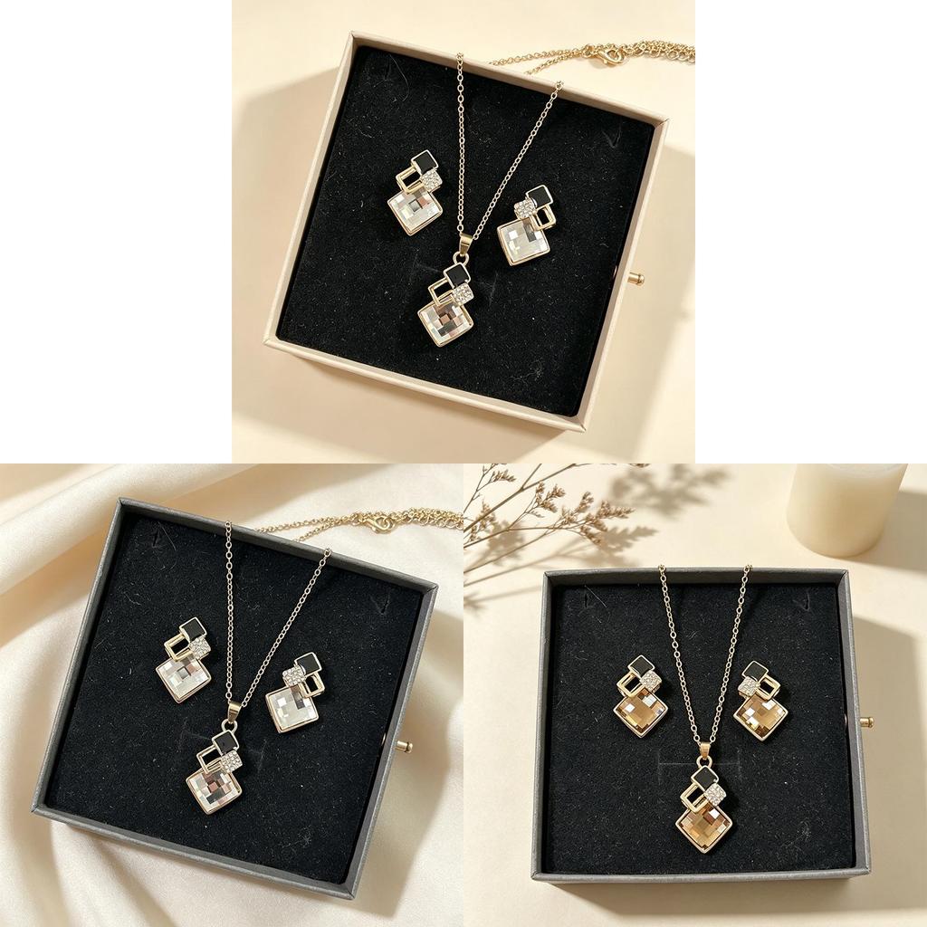 Geometric Alloy Necklace Earring Set With Cubic Zirconia For Daily Fashion Women