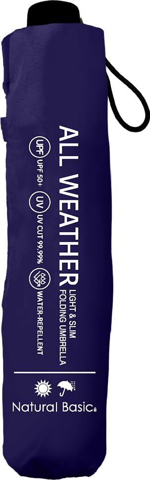 Nakatani Natural Basic Folding Umbrella for Sun and UV Navy Manual Rib Black Windproof Rain, Protection, [944-002], Opening, Size 55cm, Coated,