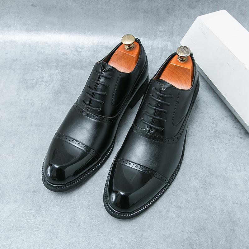 Leather Shoes Men's Derby British Style Groom Wedding Autumn Low Top Pointed Dress Business Men's Shoes