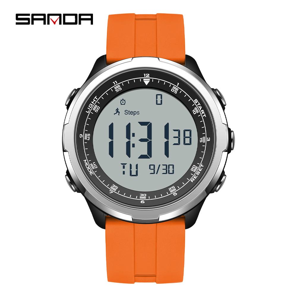 SANDA 9065 Fashion Men's Electronic Watch Simple Night Light Calendar Alarm Clock Waterproof and Shockproof Men's Digital Watch