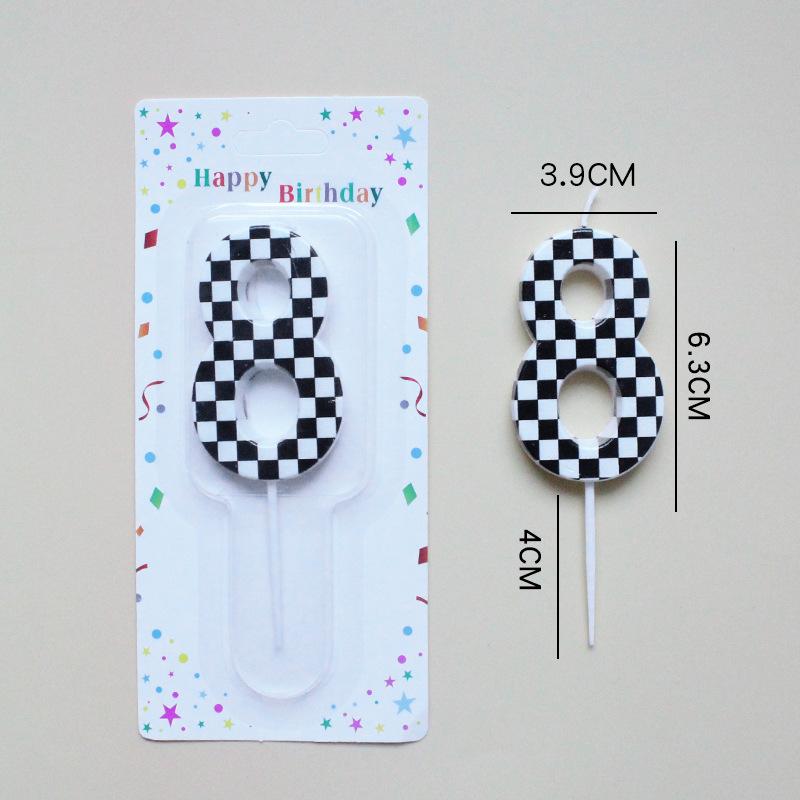 Checkerboard Number 0-9 Candle Birthday Party Decoration Black and White Checkered Card Number Candle