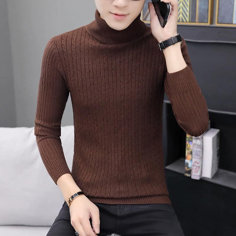 Herren Pullover Herbst/Winter 2024 Hoher Kragen Unifarben Lässig Gestrickt