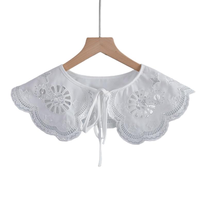 

Chinese Style Women for Doll False Collar Shawl Scarf Hollow Embroidery Star Sequins Shoulder Wrap Half Shirt Poncho Cap 1