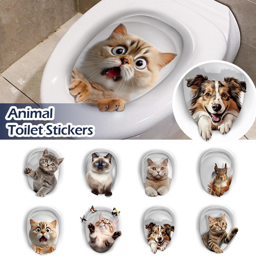 Funny 3D Cat Toilet Stickers DIY Water Resistant Wall Toilet Toilet Seat Sticker Decals Sticker F5T3
