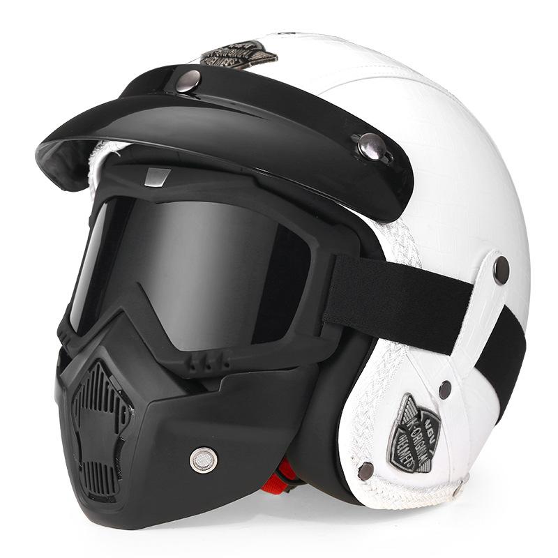 3C Vintage 3/4 Half Helmet Electric Motorcycle Summer Pedal Cruise Locomotive Leather Helmet Men and Women