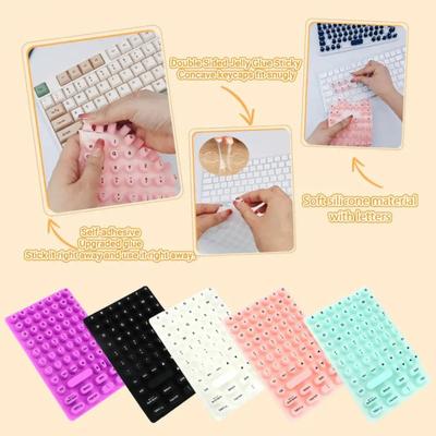 70 Pcs Keyboard Sticker for Long Nails Universal Nail Art Keyboard Bubbles Self-Adhesive Silicone Typing Keycaps for Office Girls Gaming