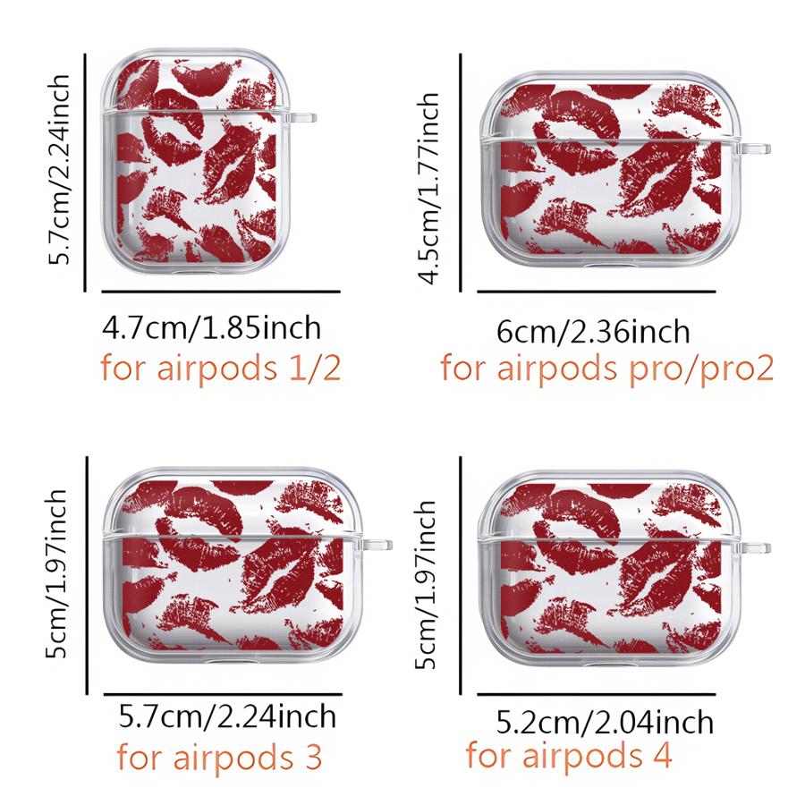 Case For Airpods Pro 4 2 Pro3 1 3 Pro2 Clear Earphone Cases Cover Fahion Red Lip Print