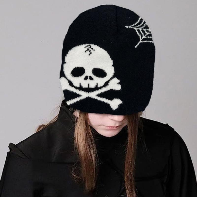 Jacquard Skull Pattern Handmade Elastic Hat Soft Winter Warmer Knitted Hat Cold Winter Presents for Students Teens