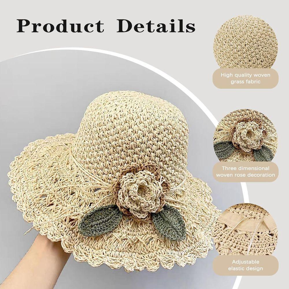 Packable Wide Brim Woven Sun Hat for Women - Beach and Sun Protection