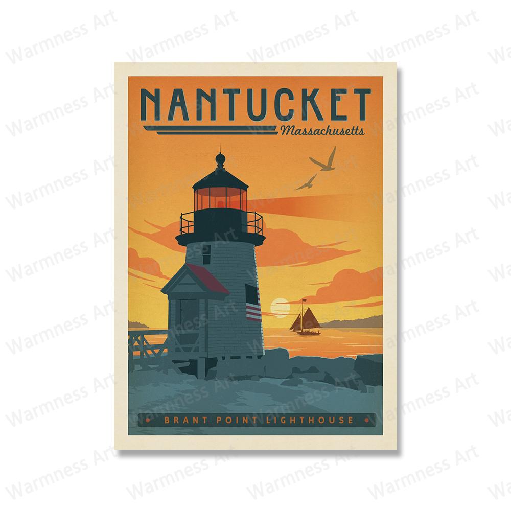 Lighthouse Sea Wave Landscape Canvas Posters Wall Art Print England Outer Banks Saint Simons Island Painting Pictures Home Decor