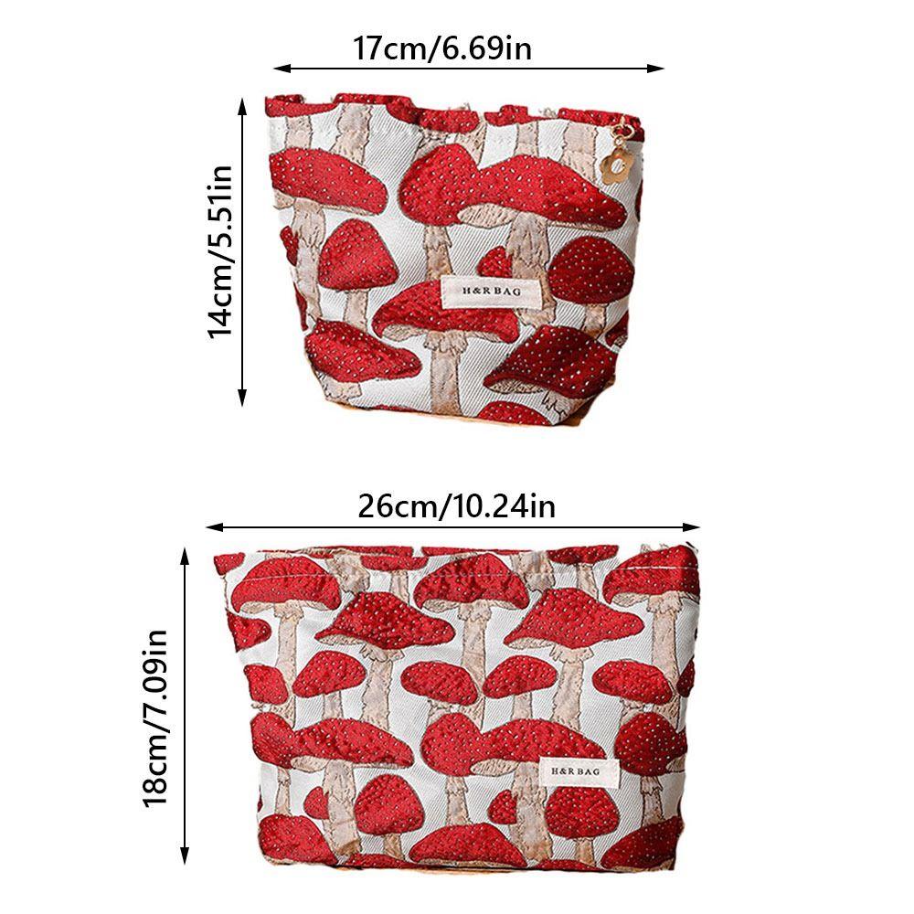 Vintage Canvas Make-up Tasche Roter Pilz Druck M/L Größe Münz Schlüssel Tasche Waschbare Aufbewahrungstasche Hochzeit