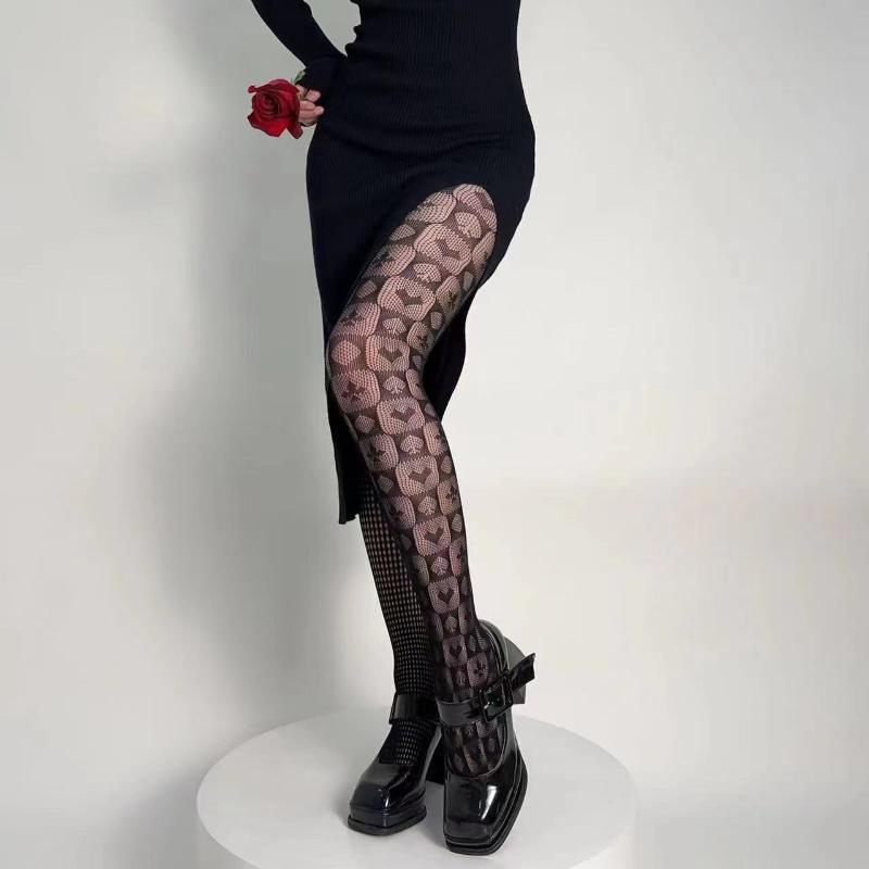 Pruhované asymetrické punčochové kalhoty dámské punčochové kalhoty vysoká elasticita krajka duté síťované sexy punčochy klasické dámské gotické punčochové kalhoty