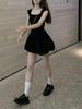 Ballet-Inspired Square Neck Tie-Up Floral Dress: Summer Sweetheart Style with Waist-Cinching Vest and Short Skirt.