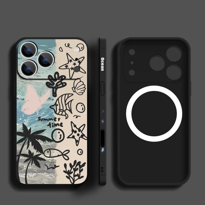 Magnetic For Magsafe Case For iPhone 17 Pro Max Colorful Jellyfish Turtle Print Soft Silicone Phone Back Cover For iPhone 16 15 14 13 Pro Max 16e 17e
