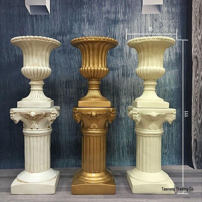 Wedding Gold Roman Column Flower Stand – European Stripe Trophy Fiberglass Décor