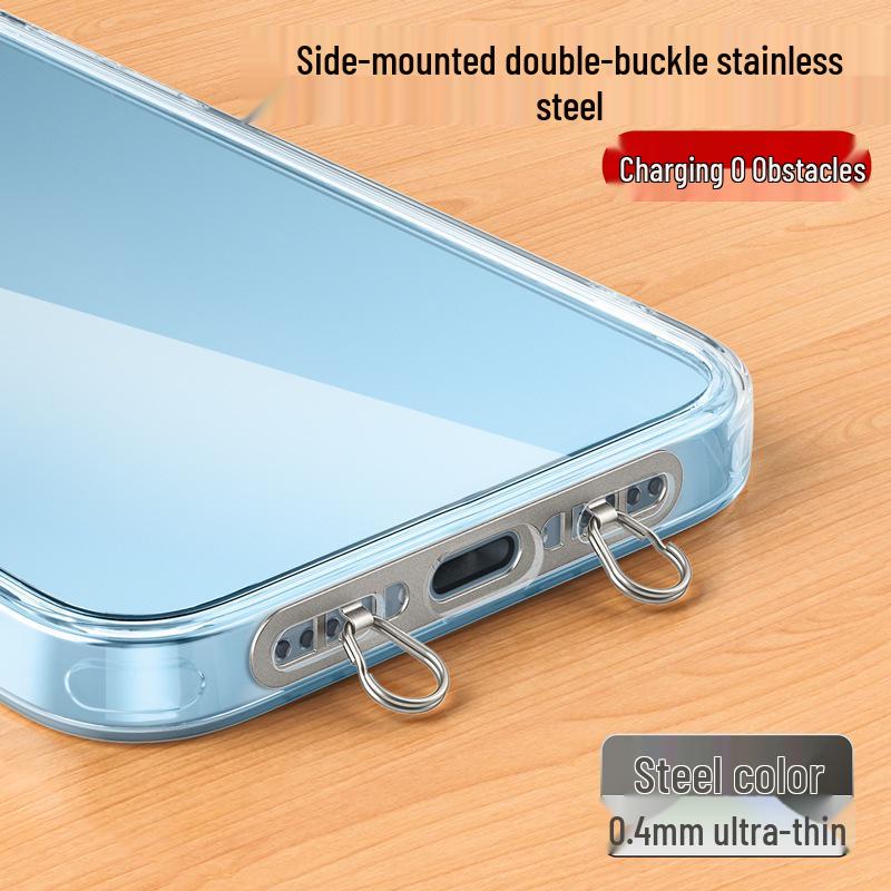 Ultra-Thin Stainless Steel Mobile Lanyard Clip with Double Hanging Buckle and Strong Anti-Lost Back Patch