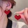 Red Heart Flocked Retro Earrings: Fashionable High-End Accessories for a New Year Atmosphere