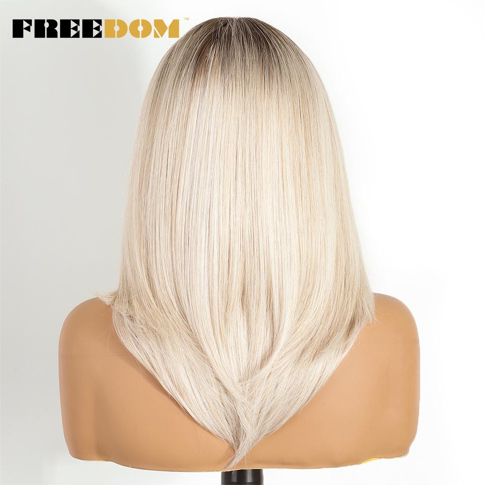 FREEDOM Synthetic Lace Front Wigs For Women Short Bob Layered Straight 6x4 Wear And Go Glueless Wig Ombre Pre Plucked Lace Wigs