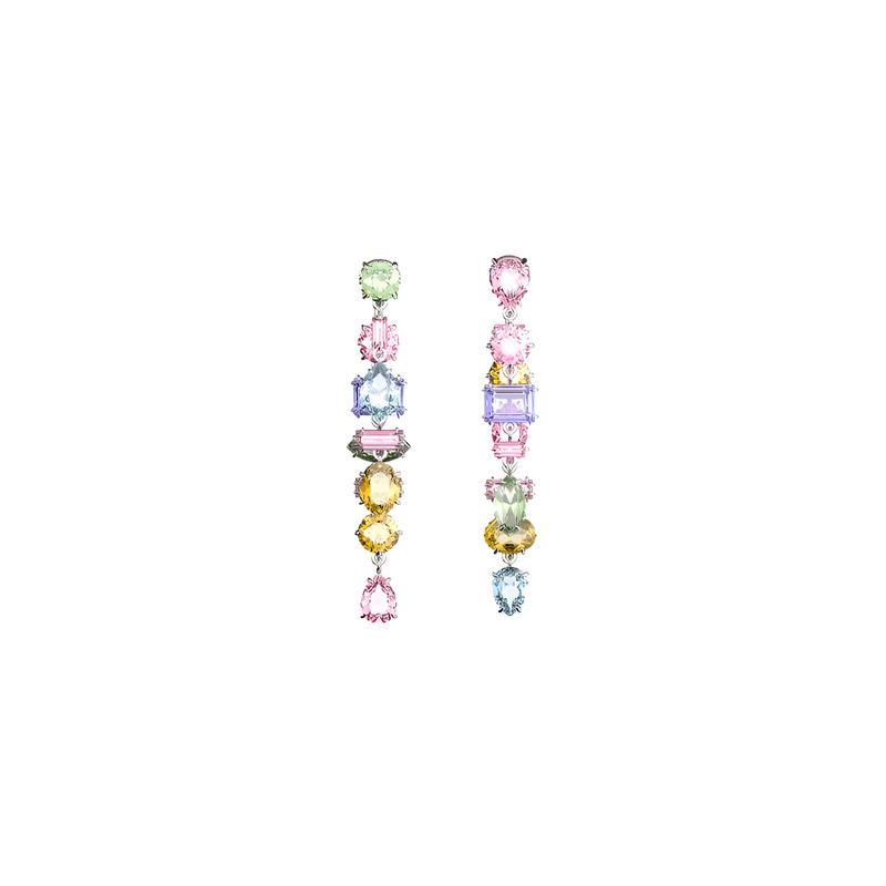 Swarovski Gema Inlaid Asymmetrical Decoration Rhodium Plated Earrings Women's Multicolor 5656417