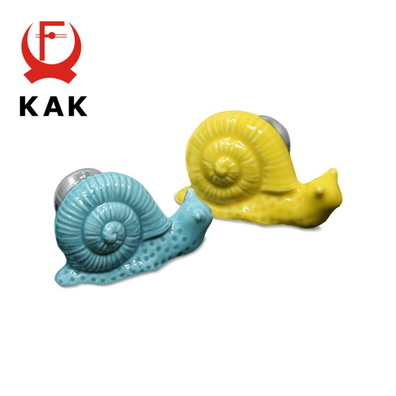 KAK Cartoon Snail Ceramic Handles Drawer Knobs Kitchen Cupboard Door Handles for Kids Room Cabinet Handles Furniture Handle