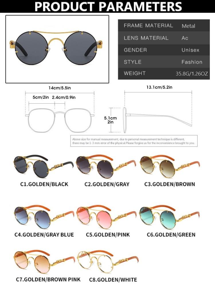 Round Sunglasses for Men/Women Vintage Punk Retro Double Bridge Multicolor Lenses Trendy Fashion Luxury Brand Designer Eyewear