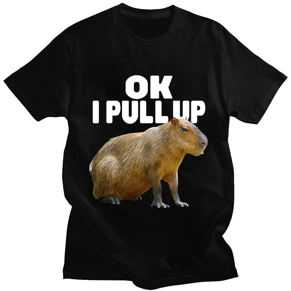 

Ok I Pull Up Капибара Футболка с графическим принтом Мужская модная повседневная свободная футболка Чистая готическая футболка Винтажная уличная одежда