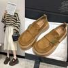 Retro Versatile Round Head Buckle with Heightening Single Shoes Platform British Style Small Leather Shoes Women's New Winter Models