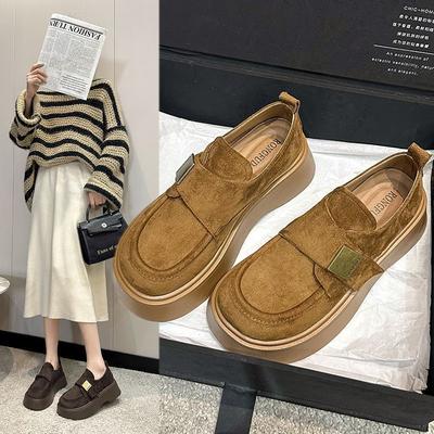 Retro Versatile Round Head Buckle with Heightening Single Shoes Platform British Style Small Leather Shoes Women's New Winter Models